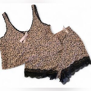 Victoria's Secret Leopard Print Pajama Set with Black Lace
